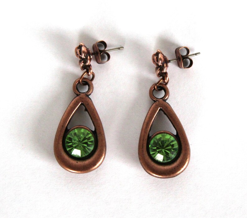Boucles d'oreilles ethniques carrées en pierre verte, Vintage