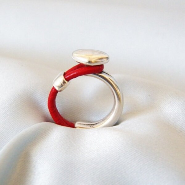 Red Leather Half Hook Heart Ring