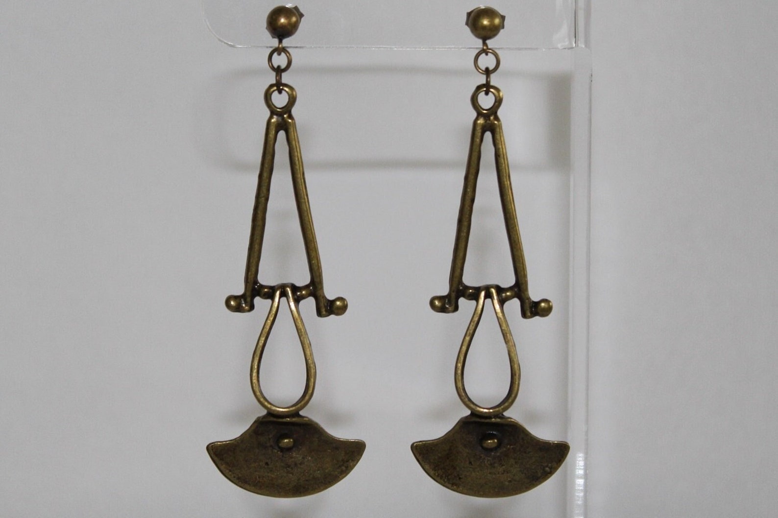 Long Brass Dangle Earrings Antique Brass Abstract Dangles Etsy