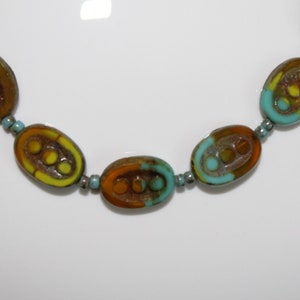 Czech Glass Necklace Set, Blue, Green and Brown Picasso Oval Table Cut Beaded Necklace and Matching Earrings image 6