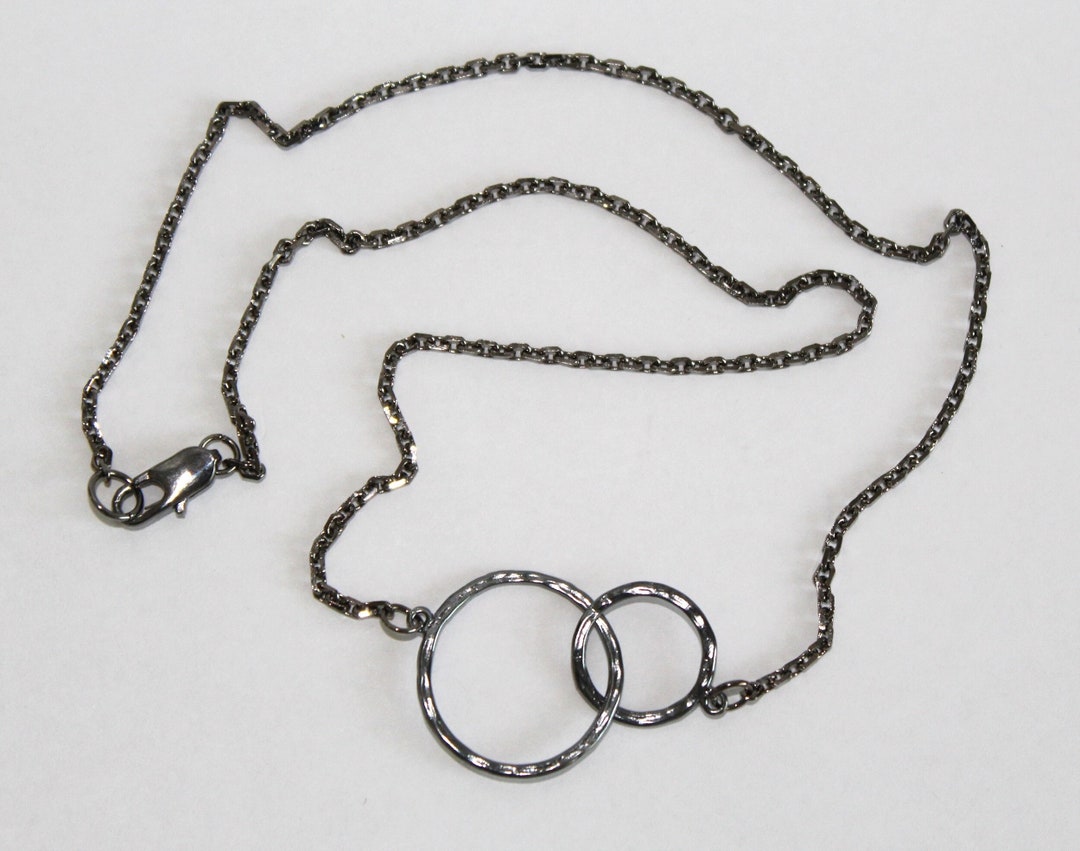 Gunmetal Circle Necklace Interlocking Circles on Gunmetal Etsy