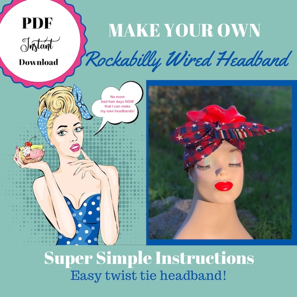 Rockabilly Wired Headband DIY Instructions | 1950s | 1960s | Easy to Make | Retro | Vintage Style | Instant PDF Download