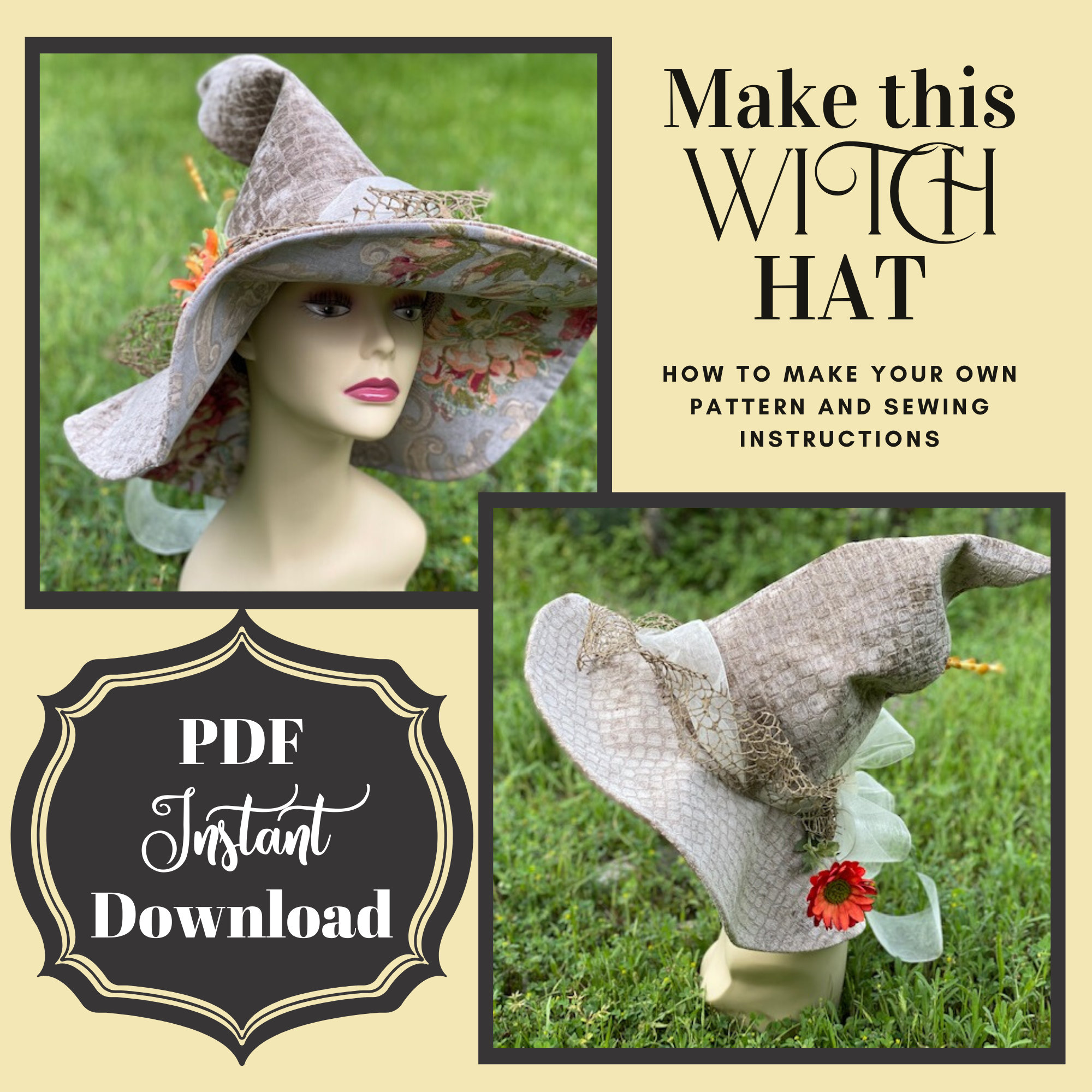 DIY Witch Hat Pattern Instructions Pattern Halloween Etsy UK diy-witch-hat-pattern-instructions-pattern-halloween-etsy-uk