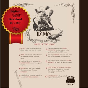POSTER | Witch&#39;s Rules of the House | 16&quot; x 20&quot; | Instant PDF Download