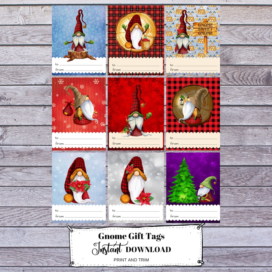 Printable Christmas Gnome Gift Tags | Yule | Pagan | Xmas Card ...
