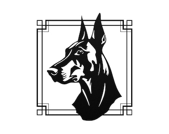 Framed Doberman Pinscher Metal Wall Art | Dog | Breed | Dobie | sign | art deco