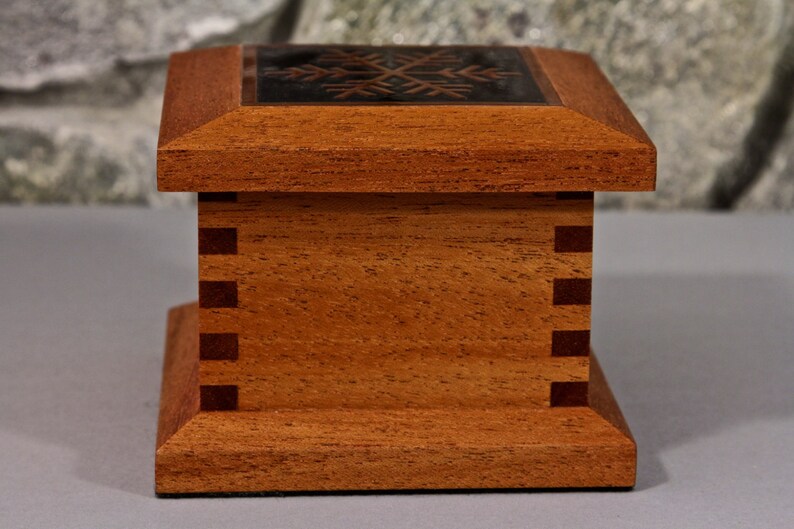 Snowflake Jewelry Valet Keepsake Box in Mahogany with Copper Inlay image 3