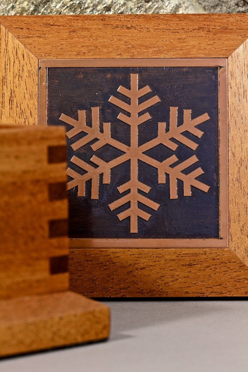 Snowflake Jewelry Valet Keepsake Box in Mahogany with Copper Inlay image 2