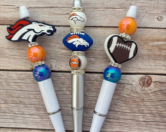 Penna con perline dei Denver Football / Accessorio da scrivania per tifosi di football arancione e blu