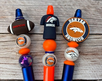 Penna con perline dei Denver Football / Accessorio da scrivania per tifosi di football arancione e blu
