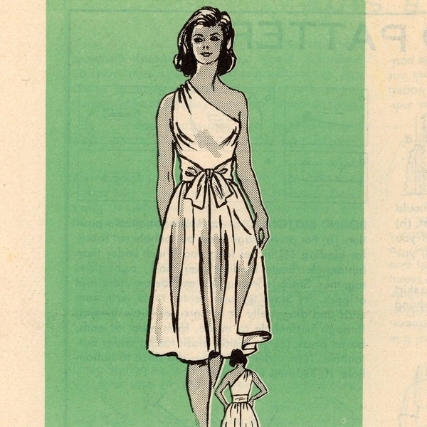 1970s Mail Order 4515 Misses' One Shoulder Dress with Tie Waist Sewing Pattern UNCUT