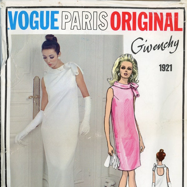 60s Vogue Paris Original 1921 Givenchy Misses' One-Piece Evening Dress Sewing Pattern CUT