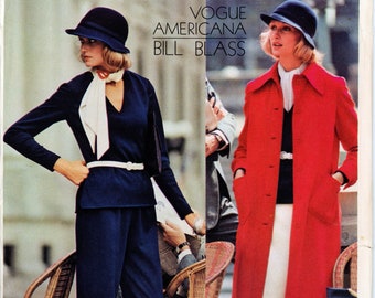 70s Vogue Americana 1014 Designer Bill Blass Misses Coat, Top, Skirt & Pants Sewing Pattern UNCUT