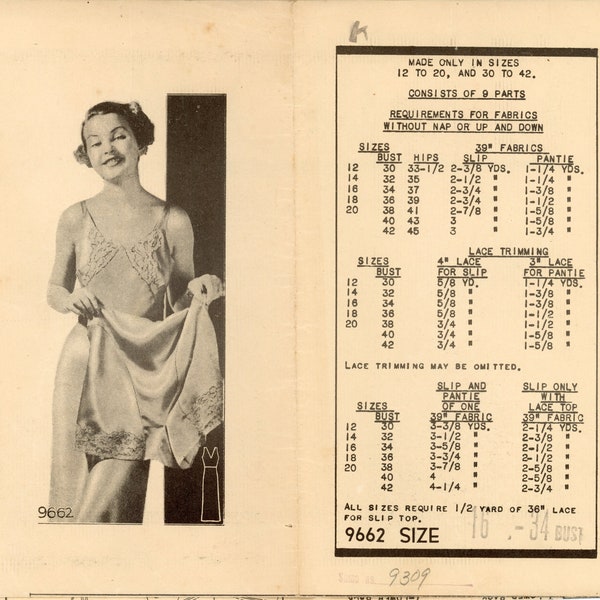 1930s Marian Martin 9662 Ladies' Slip and Tap Pants Sewing Pattern