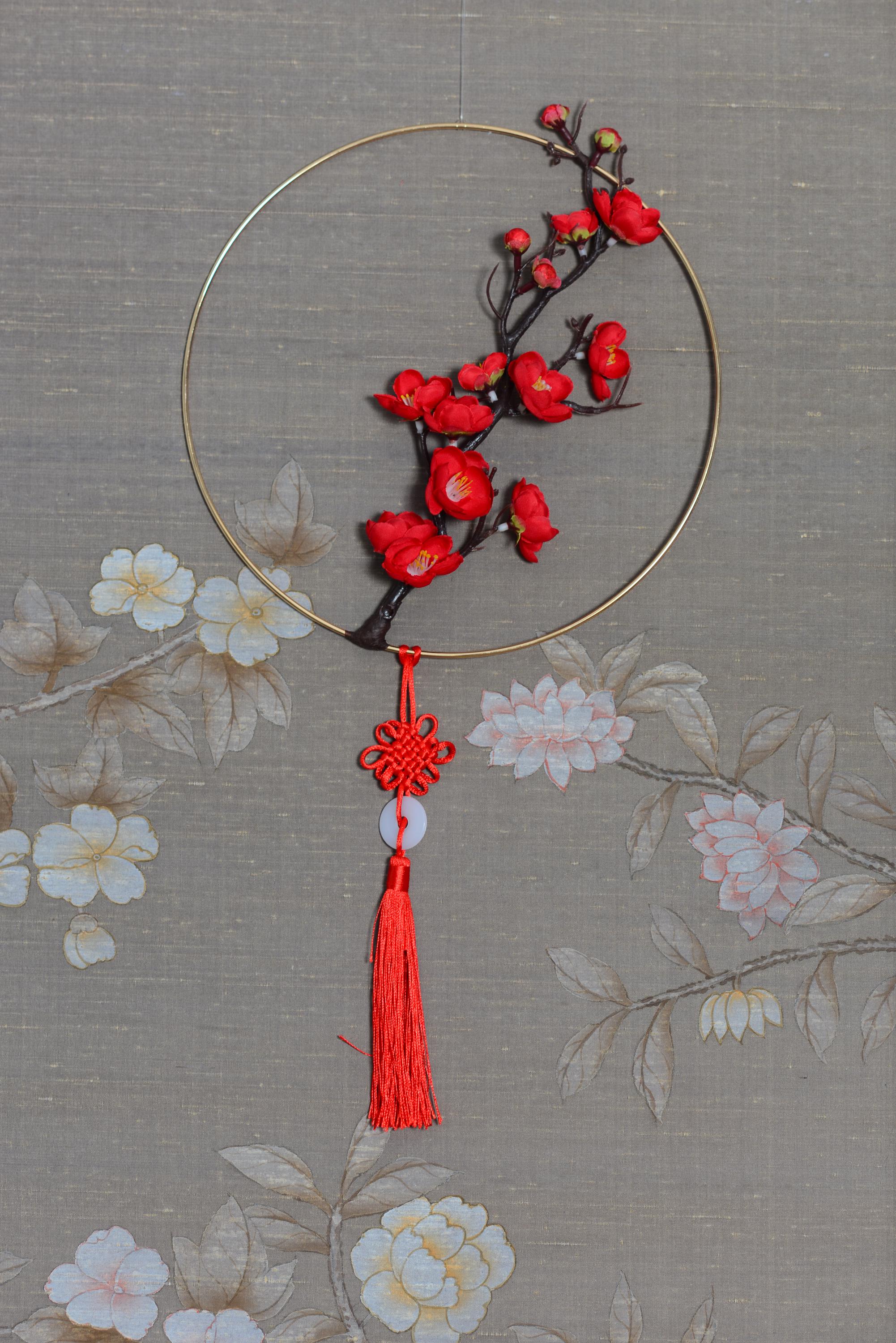 Minimalist Lunar New Year Wreath W/ Red Quince Blossoms – Tết - Etsy