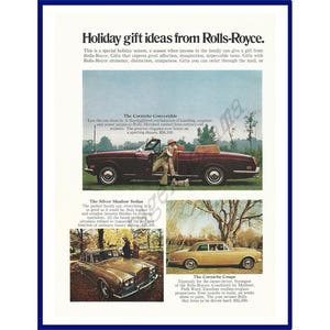ROLLS-ROYCE Automobile Original 1972 Vintage Color Print Advertisement &quot;Holiday Gift Ideas From Rolls-Royce.&quot; Cornishe & Silver Shadow