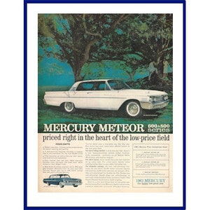 1961 FORD MERCURY METEOR Automobile Original 1960 Vintage Extra Large Print Color Advertisement - White 2-Door Car 800 Series