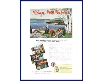 MICHIGAN Original 1948 Vintage Color Print Advertisement "Water Wonderland"