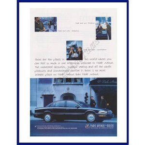 BUICK PARK AVENUE Car Original 1997 Vintage Color Print Advertisement - Black 4-Door Automobile in Big City Scene