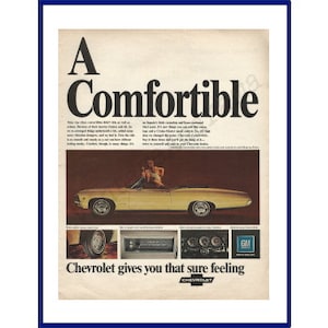 CHEVROLET IMPALA SS Automobile Original 1967 Vintage Extra Large Color Print Advertisement &quot;A Comfortible&quot;  Gold Convertible Car