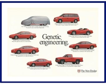 DODGE MODEL LINE Original 1995 Vintage Color Print Advertisement - "Genetic Engineering." Red Motor Vehicles