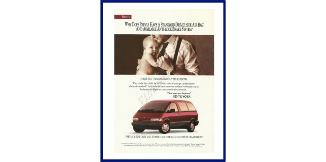 TOYOTA PREVIA MINIVAN Original 1992 Vintage Ad - 