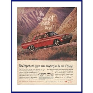PONTIAC TEMPEST Automobile Original 1962 Vintage Extra Large Color Print Advertisement - "The Gas-Saving "4" With Pontiac Punch!"