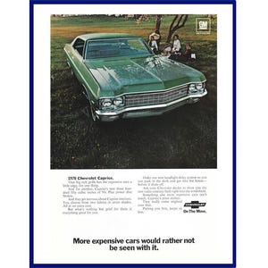 CHEVROLET CAPRICE AUTOMOBILE 1970 Vintage Color Print Advertisement  &quot;Expensive Cars Would Rather Not Be Seen With It.&quot;