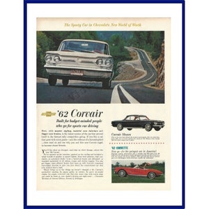 1962 CORVAIR AUTOMOBILE Original 1961 Vintage Extra Large Color Print Advertisement - &quot;The Sporty Car In Chevrolet&#39;s New World Of Worth&quot;