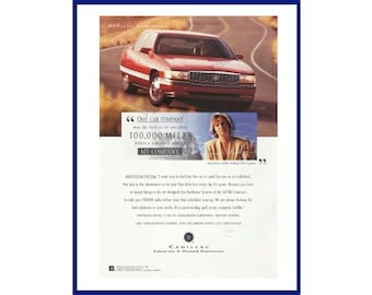 1995 CADILLAC AUTOMOBILE Original 1994 Vintage Color Print Advertisement - Red DeVille Concours Luxury Car Driving Down Winding Road