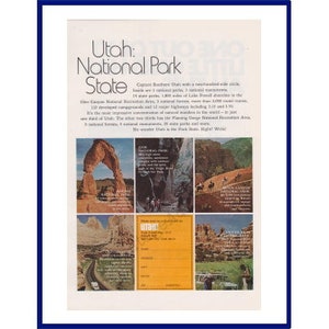 Utah: National Park State Original 1973 Vintage Print Advertisement Arches, Zion, Bryce Canyon, Capital Reef, Canyonlands, Flaming Gorge