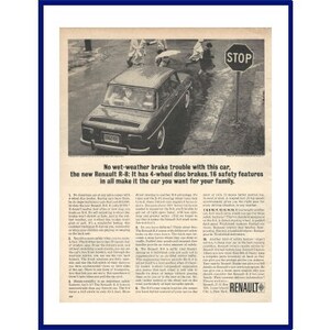 RENAULT R-8 Automobil Original 1963 Vintage Extra groß-Schwarz & weiß Print-Anzeige - Französisch Auto Schule überqueren &quot;16 Sicherheits-Features&quot;