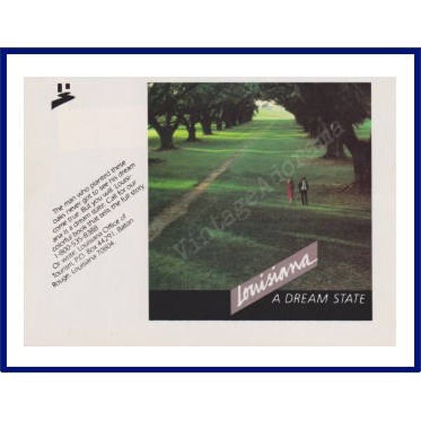 OAK ALLEY PLANTATION, Vacherie, Louisiana  1981 Vintage Color Print Advertisment "Louisiana A Dream State"