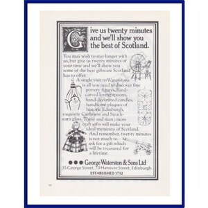 GEORGE WATERSTON & SONS Edinburgh, Scotland Original 1978 Vintage Print Advertisement - Giftware, Mementos / Gift Shop