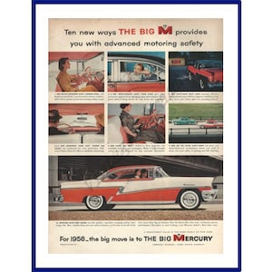 MERCURY MONTCLAIR AUTOMOBILES Original 1955 Vintage Extra Large Color Print Advertisement - Safety Features Theme