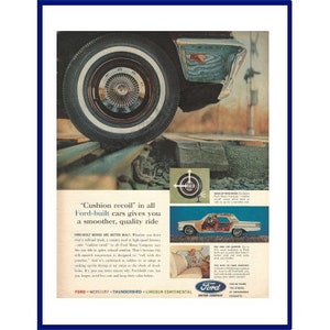 FORD AUTOMOBILES Original 1963 Vintage Extra Großer Farbdruck Werbung &quot;&quot;Kissen Recoil&quot;&quot; Aufhängung - Auto fährt über Eisenbahnschienen&quot;
