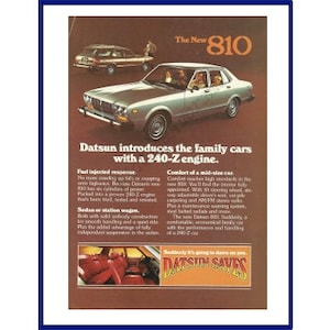 DATSUN 810 AUTOMOBILE Original 1977 Vintage Color Print Anuncio - &quot;Datsun presenta los coches de la familia con un motor 240-Z.&quot;