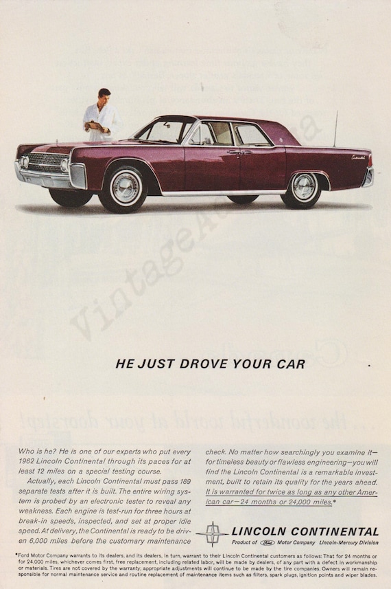 1962 LINCOLN CONTINENTAL AUTOMOBILE Original 1961 Vintage Color