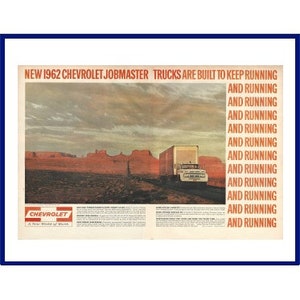 CHEVROLET TRUCKS Original 1961 Vintage Extra Large Color Print Advertisement &quot;New 1962 Chevrolet Jobmaster Trucks Are Built To Keep Running&quot;
