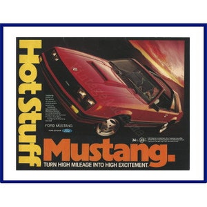 FORD MUSTANG AUTOMOBILE Original 1981 Vintage Extra Large Color Print Advertisement "Hot Stuff" Red Car