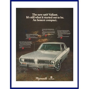 1968 CHRYSLER PLYMOUTH VALIANT Automobile Original 1967 Vintage Extra Large Color Print Advertisement - White Compact Car
