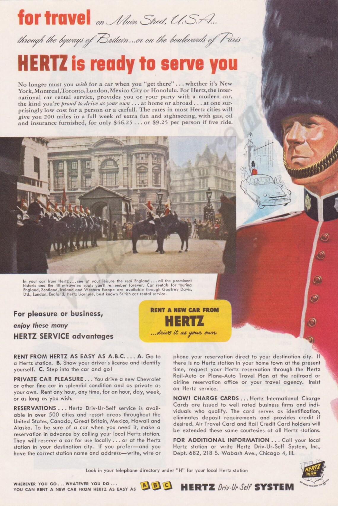 HERTZ Rent A Car Original 1952 Vintage Color Print Etsy
