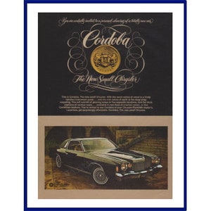 CHRYSLER CORDOBA Original 1974 Vintage Color Print Advertisement - Black Car &quot;The New Small Chrysler&quot;
