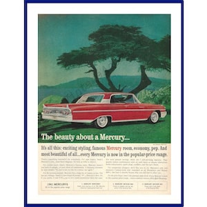 MERCURY MONTEREY Automobile Original 1961 Vintage Extra Large Color Print Advertisement &quot;The Beauty About A Mercury&quot; Red 2-Door Car