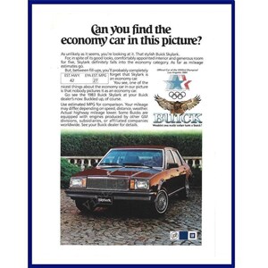 1983 BUICK SKYLARK AUTOMOBILE Original 1982 Vintage Color Print Advertisement &quot;Can You Find The Economy Car In This Picture?&quot; Red 4-Door Car