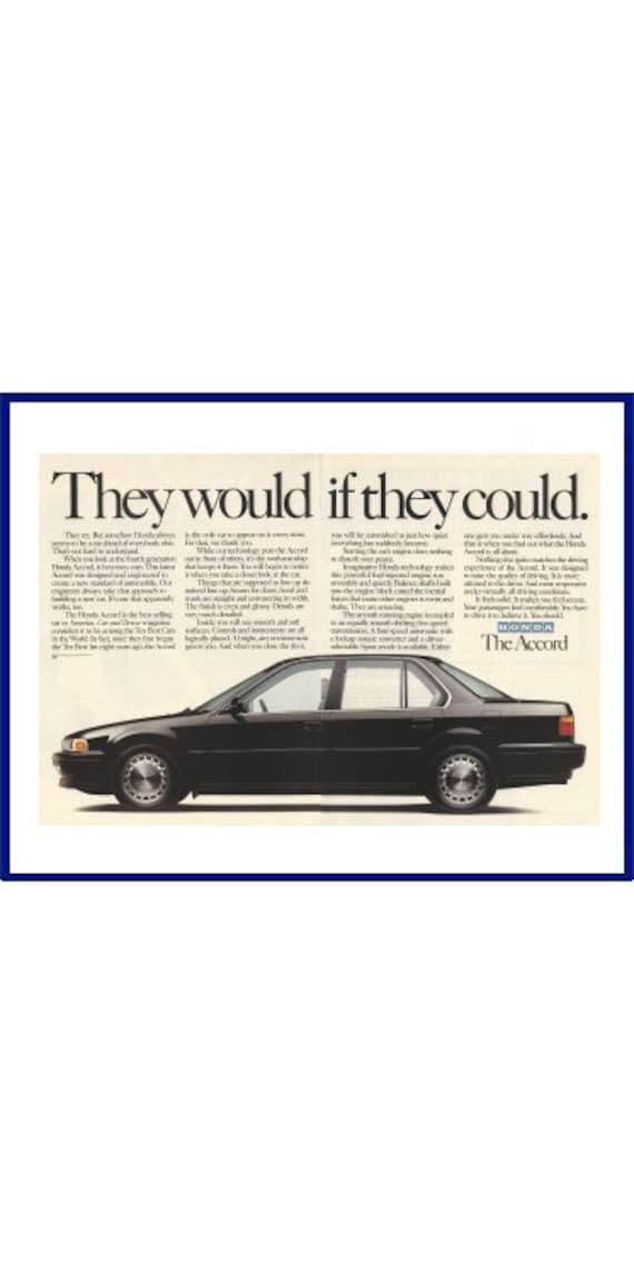 Honda Accord Automobile Original 1991 Vintage Color Print Advertisement Black 2 Door Car They Would If They Could