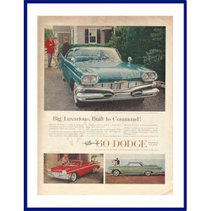 DODGE MATADOR AUTOMOBILE Original 1960 Vintage Extra Large Color Print Advertisement &quot;Big, Luxurious, Built to Command!&quot; Blue 2-Door Car
