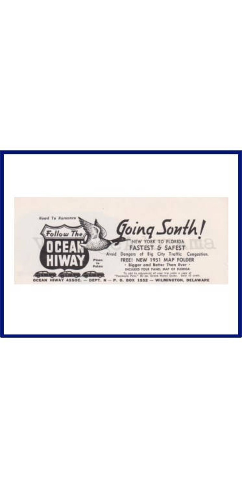 OCEAN HIGHWAY ASSOCIATION Original 1951 Vintage Print Advertisem