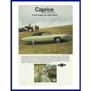 CHEVROLET CAPRICE Automobile Original 1968 Vintage Color Print Advertisement - &quot;It Can Make You Feel Richer&quot; Horseback Riding Theme