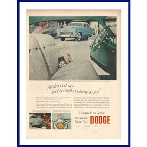 DODGE ROYAL AUTOMOBILE Original 1954 Vintage Extra Large Color Print Advertisement &quot;All Dressed Up And A Million Places To Go!&quot;